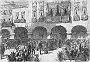 Il vescovo di Padova riceve il Re Vittorio Emanuele II a Palazzo Sartori.Incisione del 1866. (Oscar Mario Zatta)